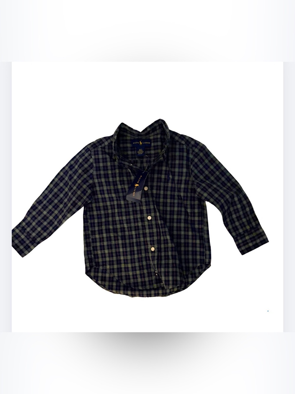 NWT! Ralph Lauren Navy & Green Plaid Button-Down Shirt